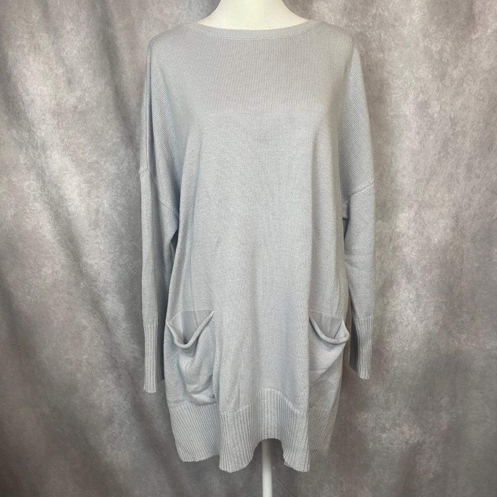 Pure Jill Elements Light Blue Cotton Blend Tunic Sweater Pockets Medium Cozy